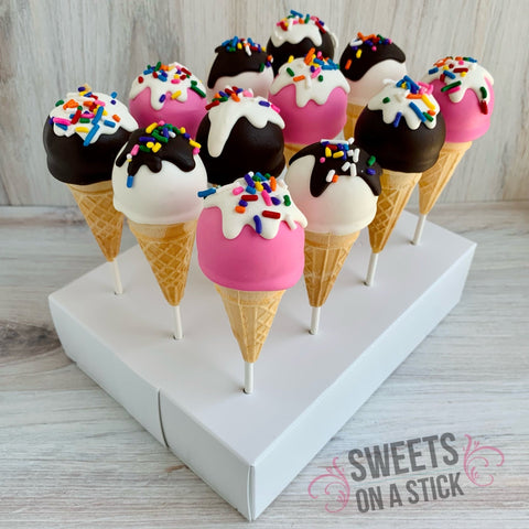 Ice Cream Cone Cake Pops - Made to Order - Sweets on a Stick